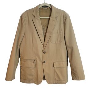 LL BEAN Field Jacket Utility Coat Safari Unstructured Blazer Elbow Patches SZ 42